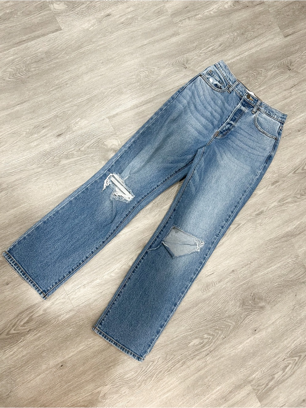 Fashion Nova Light Blue High-Rise Distressed Women's Jeans